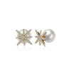 Goldtone Clear Cubic Zirconia Star And Imitation Pearl Stud Earrings