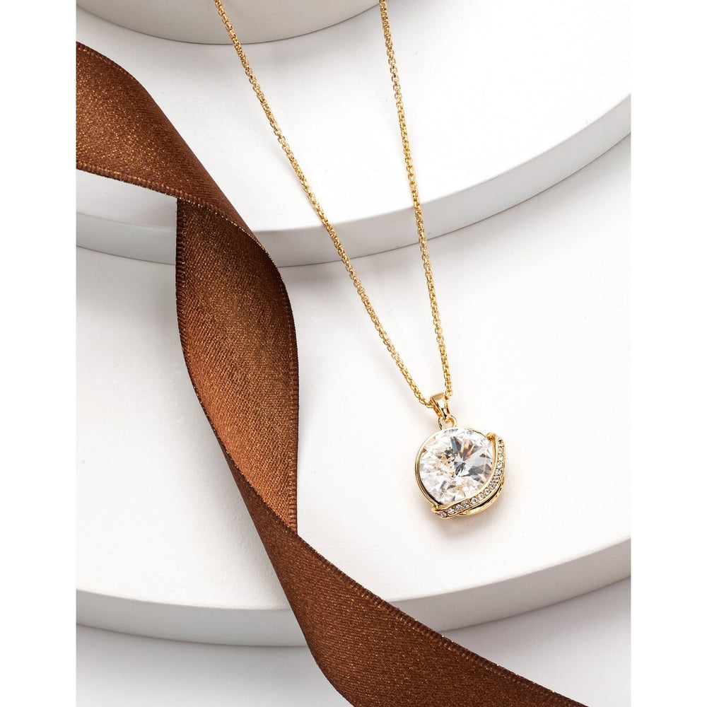 Goldtone Clear Rivoli Swarovski Crystal Pendant Necklace