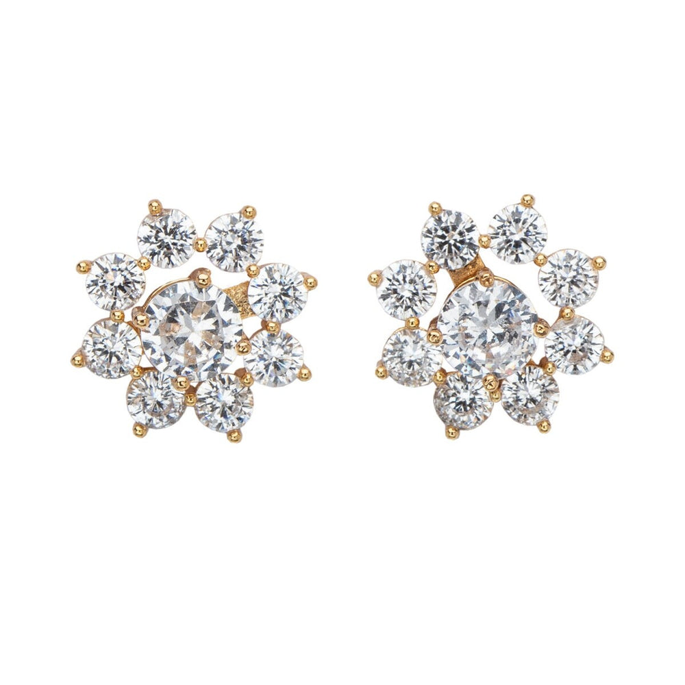 Goldtone Clear Swarovski Crystal Flower Stud Earrings - 2 in 1