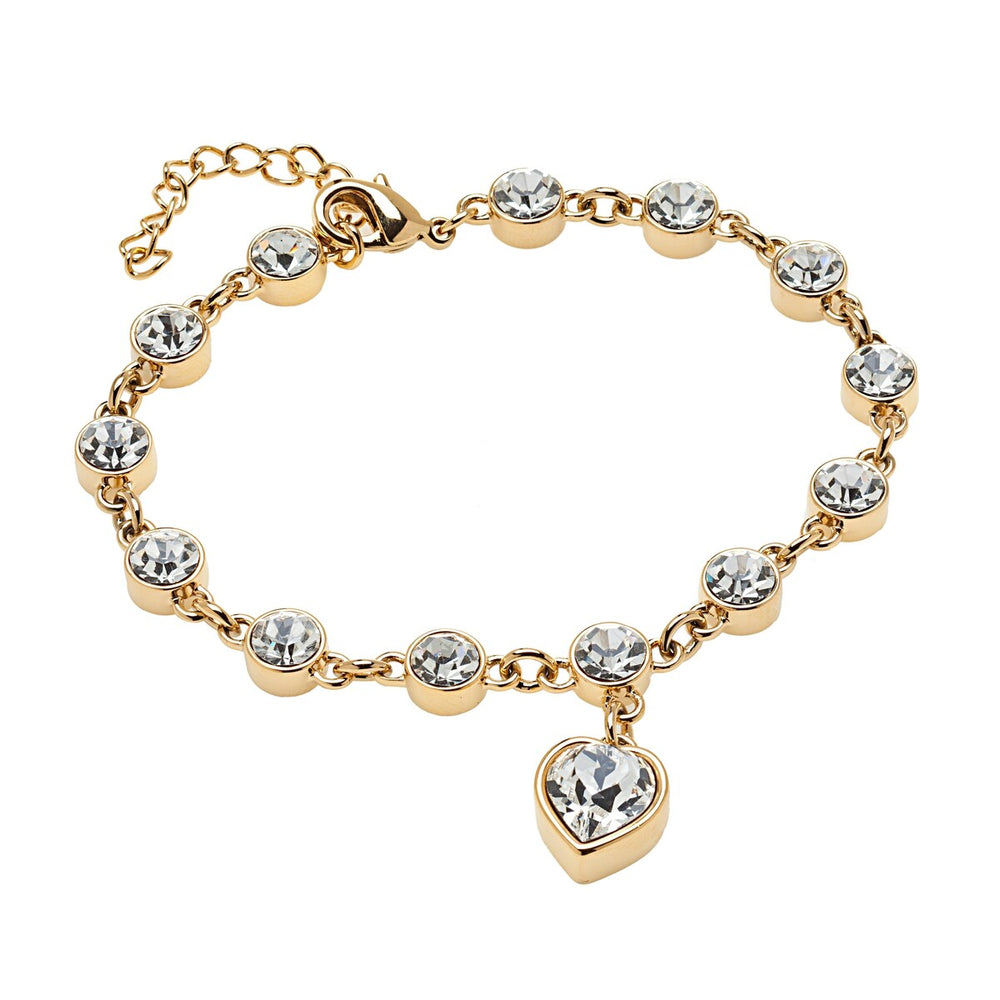 Goldtone Clear Swarovski Crystal Heart Charm Bracelet