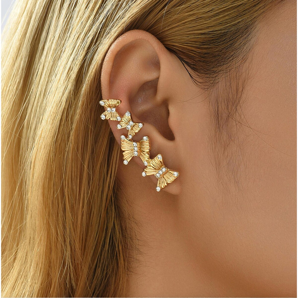 Goldtone Clustered Crystal Butterflies Stud Earrings