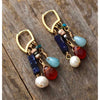 Goldtone Clustered Gemstone Drop Earrings