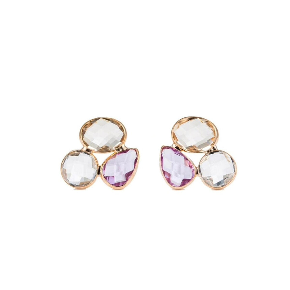 Goldtone Clustered Stud Earrings With Geometric Crystals