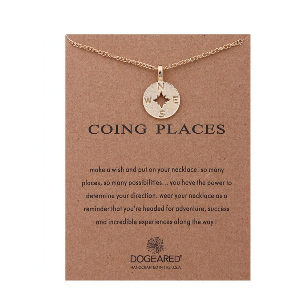 Goldtone Compass Going Places Necklace - White