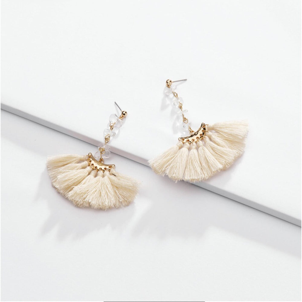 Goldtone Cream Tassel Drop Earrings