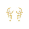 Goldtone Crescent Moon Dangling Stars Earrings