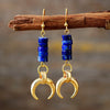 Goldtone Crescent Moon Lapis Stone Drop Earrings