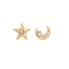 Goldtone Crystal Asymmetrical Moon Star Stud Earrings