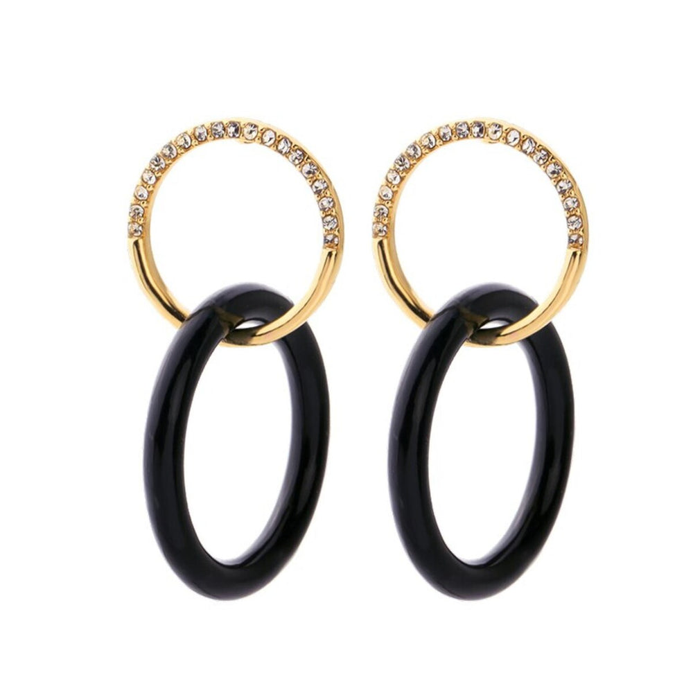 Goldtone Crystal Black Circle Earrings