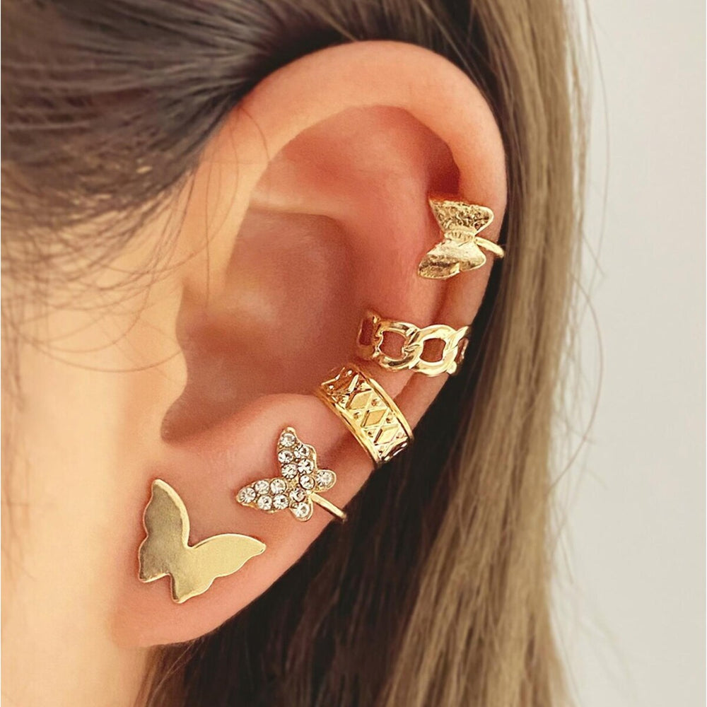 Goldtone Crystal Butterfly Ear Cuffs And Stud