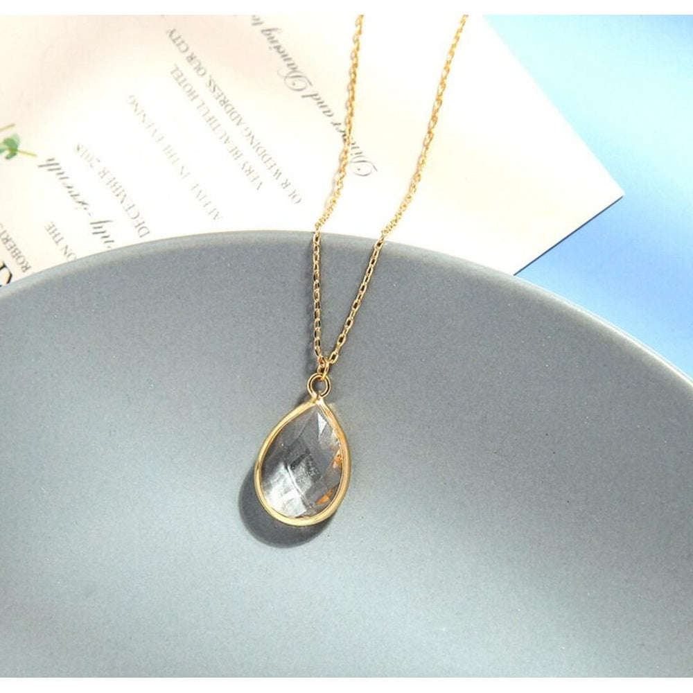 Goldtone Crystal Faceted Teardrop Pendant Necklace - White