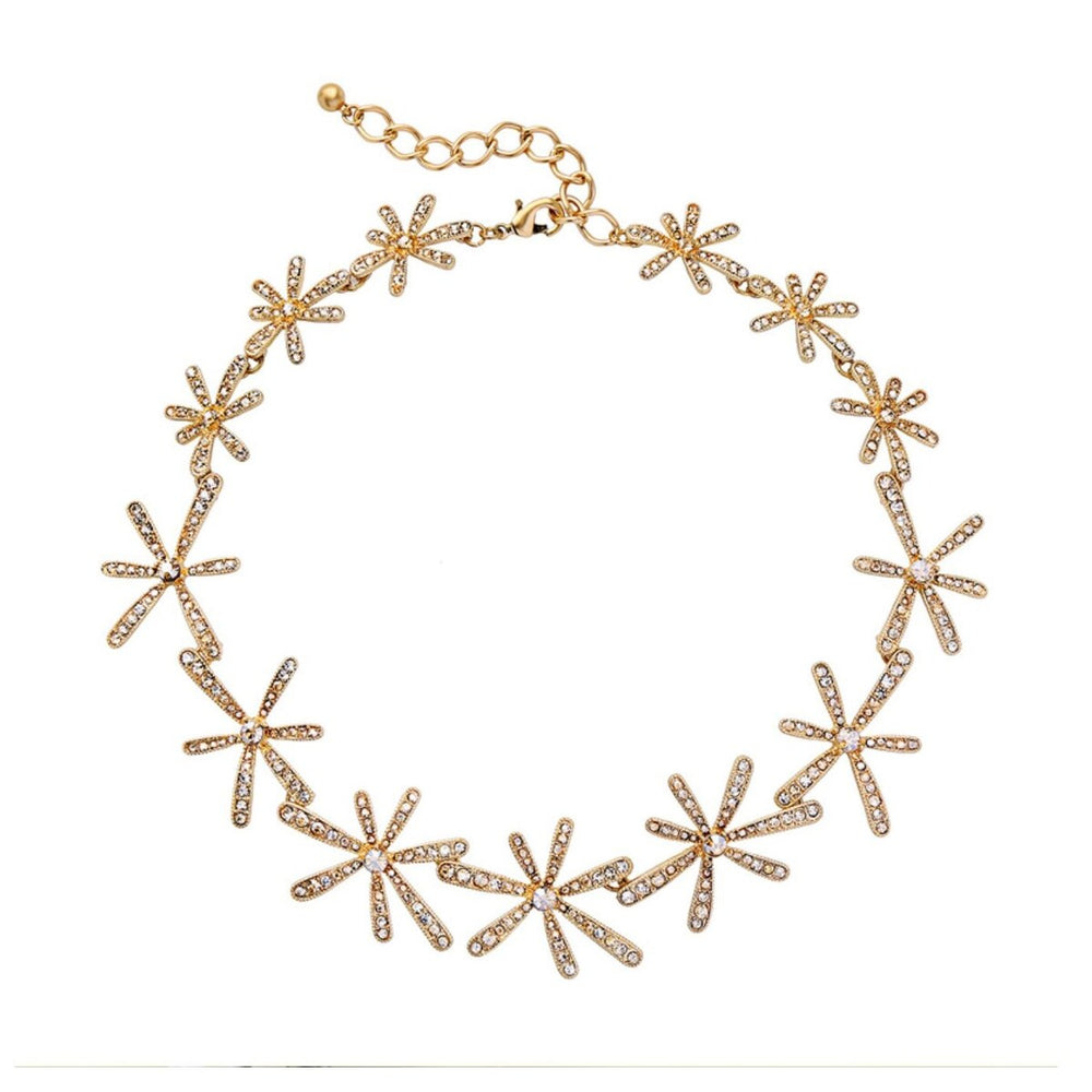 Goldtone Crystal Floral Statement Necklace - White