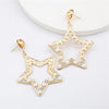 Goldtone Crystal Imitation Pearl Open Star Drop Earrings