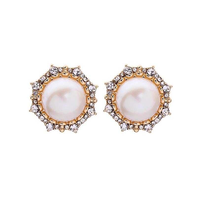 Goldtone Crystal Imitation Pearl Sun Stud Earrings