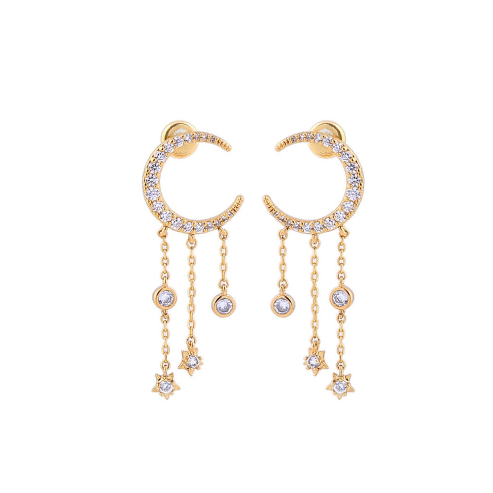 Goldtone Crystal Moon Star Earrings