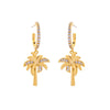 Goldtone Crystal Palm Tree Huggie Hoop Earrings