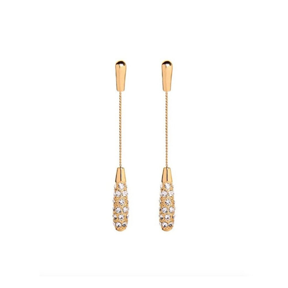 Goldtone Crystal Pave Encrusted Drop Earrings