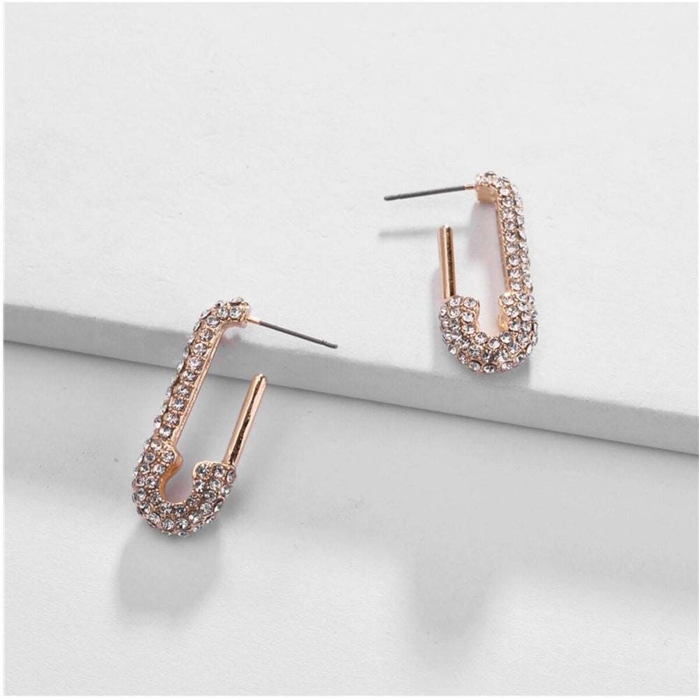 Goldtone Crystal Pave Safety Pin Earrings