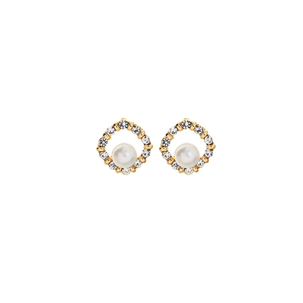 Goldtone Crystal Pearl Stud Earrings