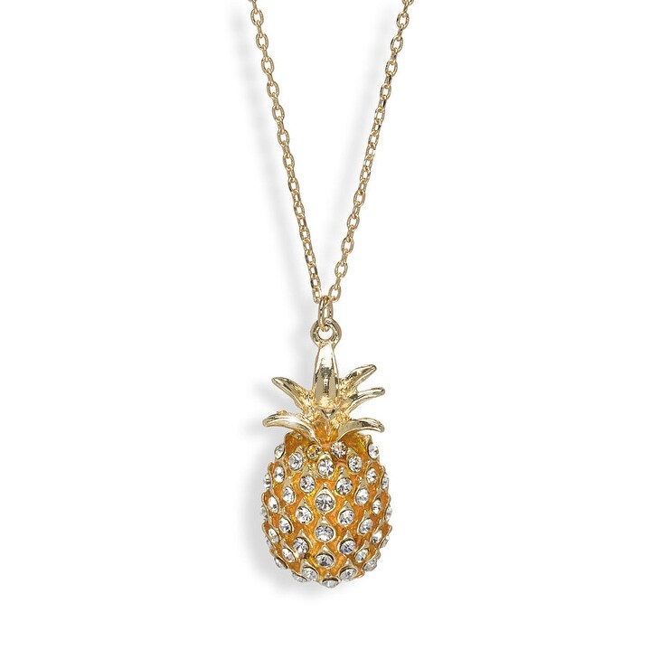 Goldtone Crystal Pineapple Pendant Necklace - White