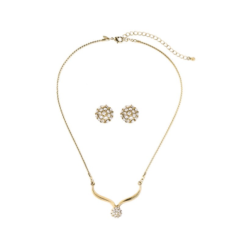 Goldtone Crystal Shamballa Ball Earrings And Necklace - White