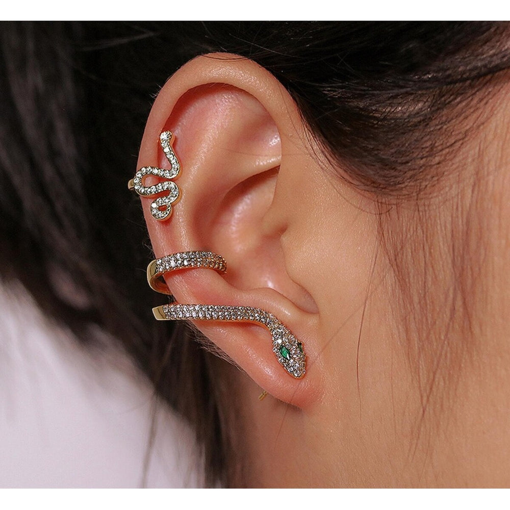 Goldtone Crystal Snake Set Of 2 Ear Stud And Cuff