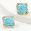 Goldtone Crystal Square Turquoise Stud Earrings