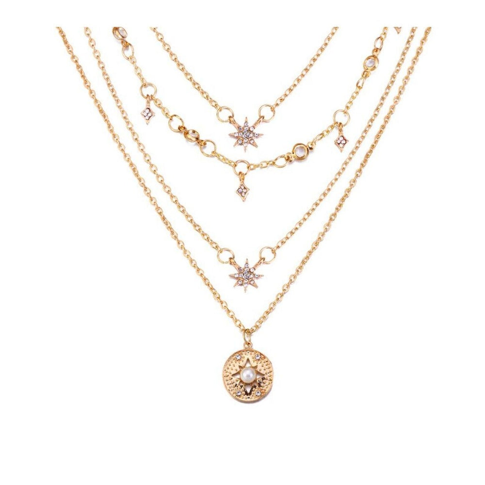 Goldtone Crystal Star Layered Necklace - White