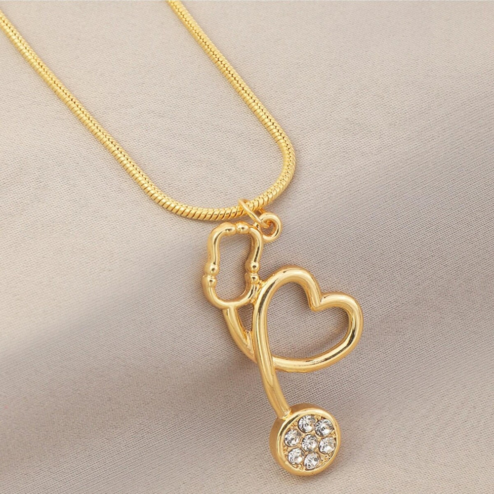 Goldtone Crystal Stethoscope Necklace - White