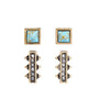 Goldtone Crystal Turquoise Square Stud Set