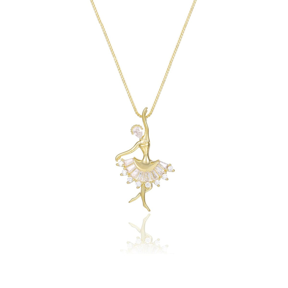 Goldtone Cubic Zirconia Ballerina Pendant Necklace - White