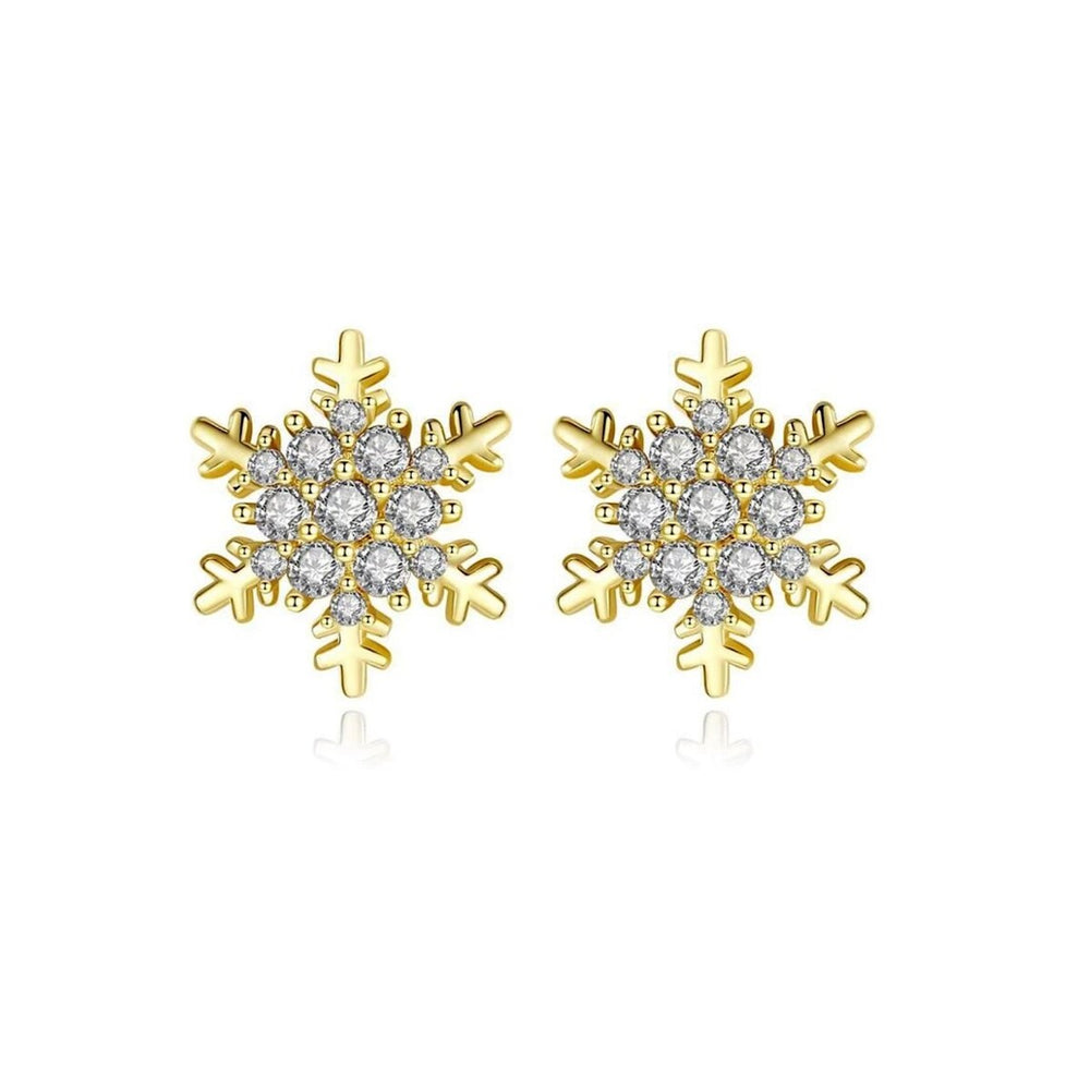 Goldtone Cubic Zirconia Snowflake Stud Earrings