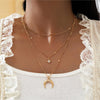 Goldtone Dainty Celestial Layered Necklace - White