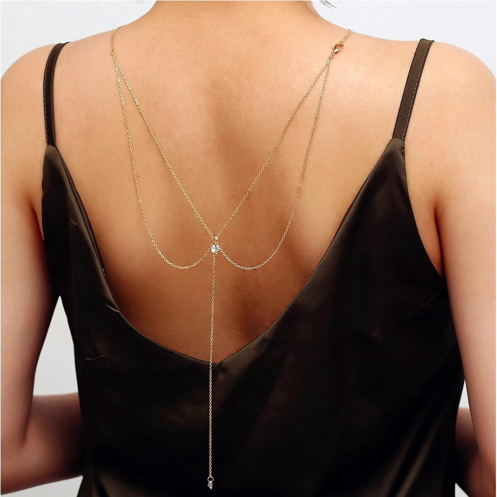 Goldtone Dainty Crystal Body Chain Necklace - White