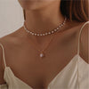 Goldtone Dainty Imitation Pearl Layered Necklace - White