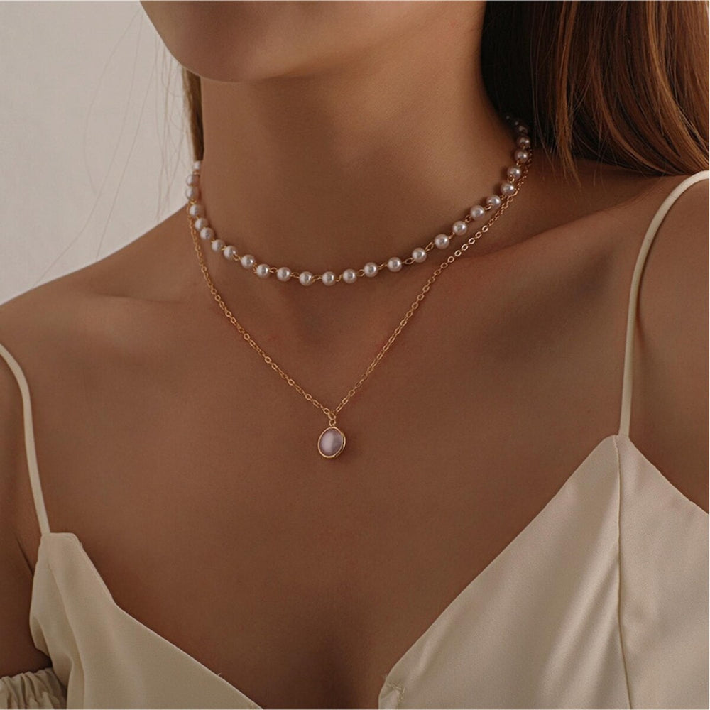 Goldtone Dainty Imitation Pearl Layered Necklace - White