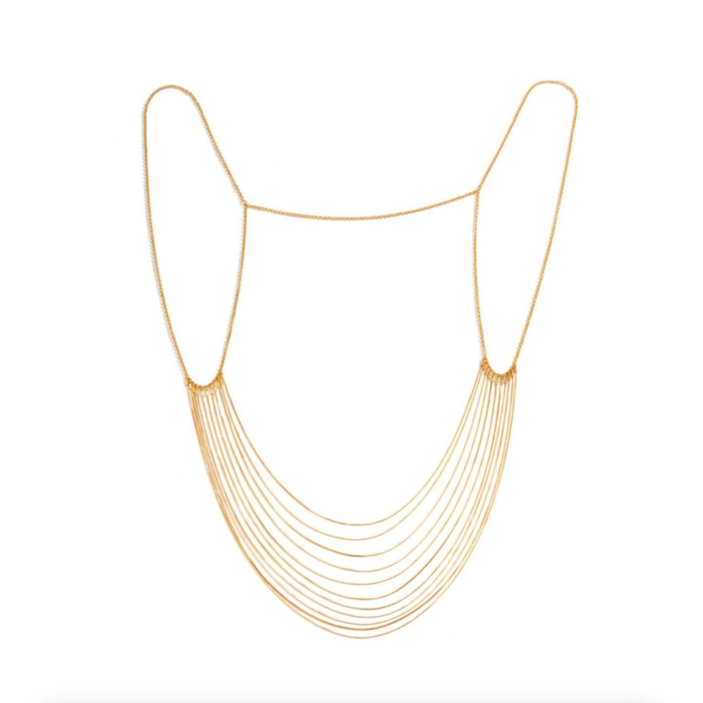 Goldtone Dainty Layered Chain Bib Necklace - White