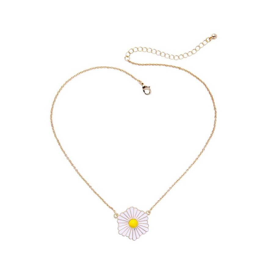 Goldtone Daisy Flower Necklace - White