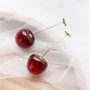 Goldtone Deep Red Cherry Drop Earrings