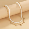 Goldtone Disc & Faux Pearl Layered Necklace - White