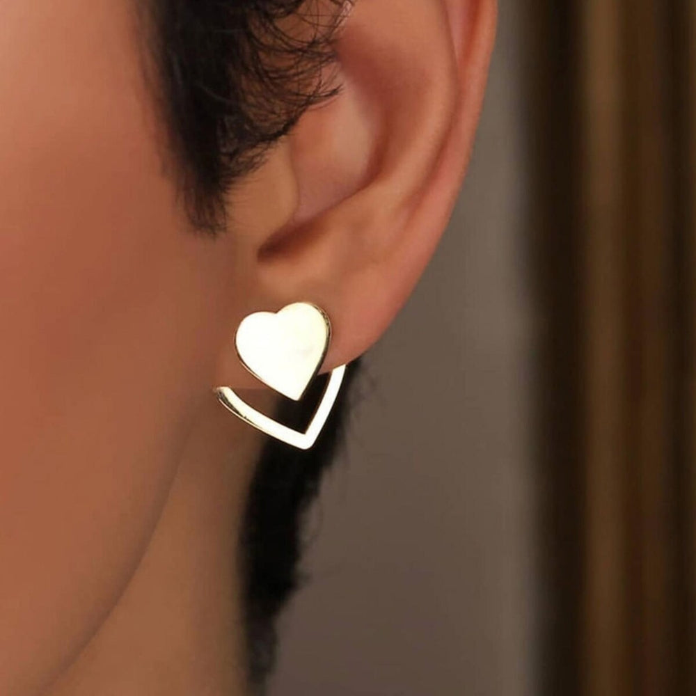 Goldtone Double Heart Stud Earring