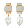 Goldtone Druzy Clear Crystal & Faux Pearl Drop Earrings