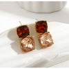 Goldtone Dual Cushion Drop Stud Earring in Champagne