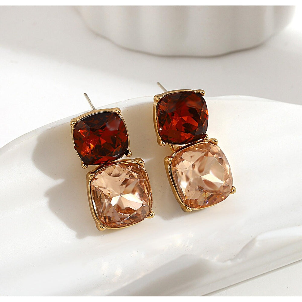 Goldtone Dual Cushion Drop Stud Earring in Champagne