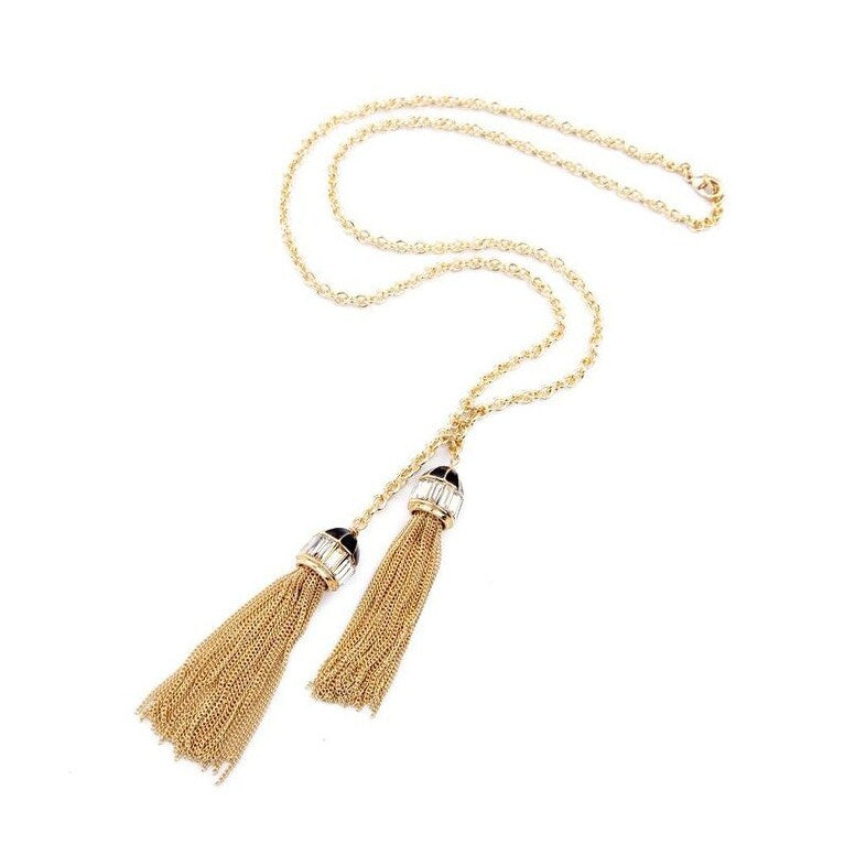 Goldtone Dual Tassel Necklace - White