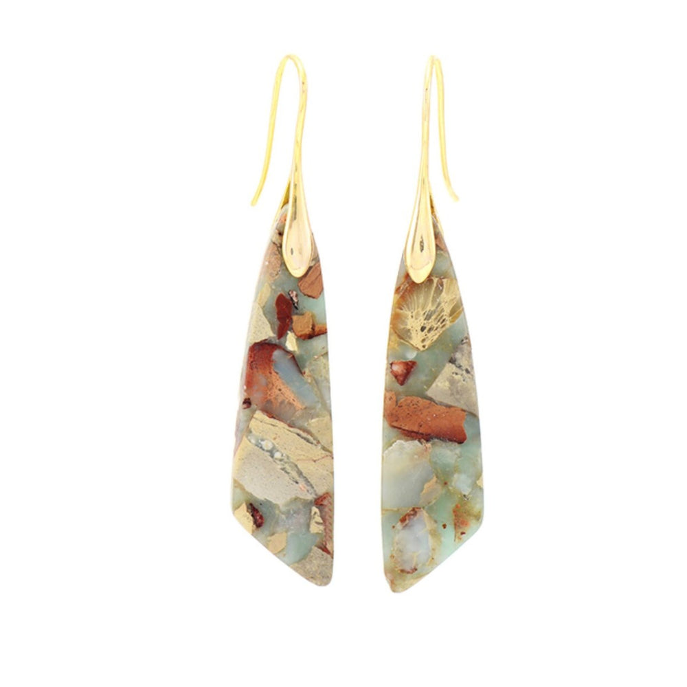 Goldtone Earth Toned Jasper Dangle Prism Earrings