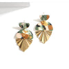 Goldtone Fan Green Multi Colored Statement Earrings