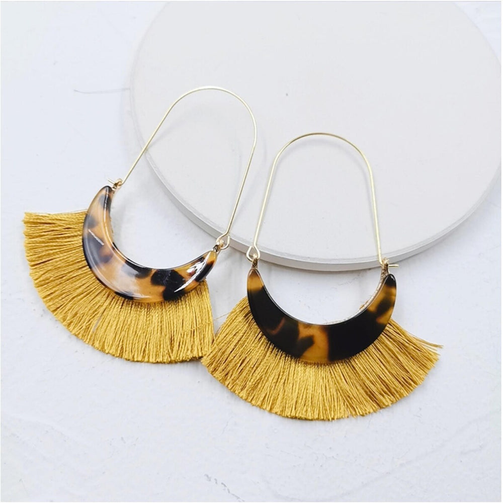 Goldtone Faux Tortoise Shell Tassel Earrings