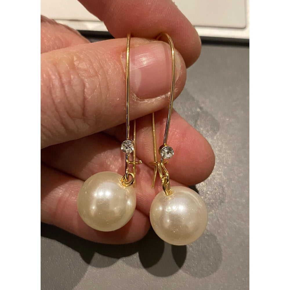 Goldtone Fish Hook Earrings With Imitation Pearl