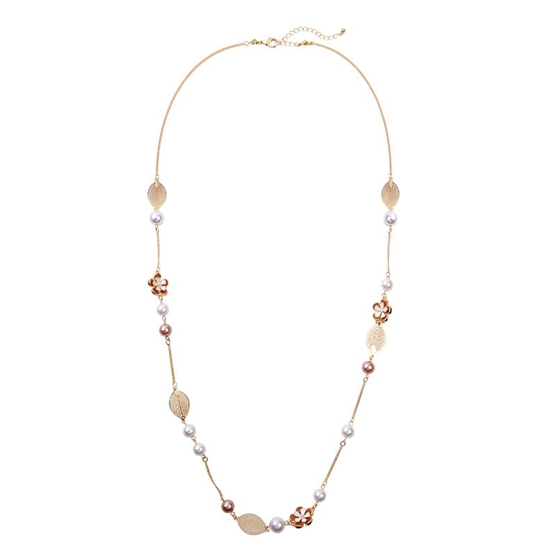 Goldtone Floral Station Necklace - White